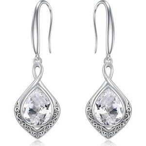 03-April Birthstone Celtic Knot Filigree 925 Silver Infinity Earrings